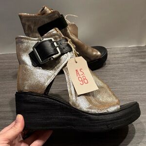 A.S98 Women's Metallic Wedge Sandals